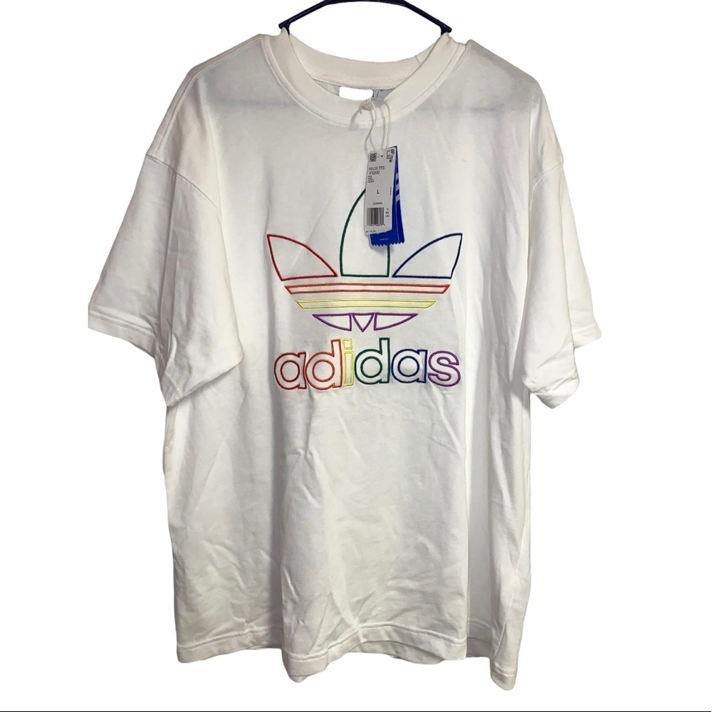 Adidas NWT mens Lqbtq pride 🏳️‍🌈 t-shirt, embroidered trefoil logo design, Large